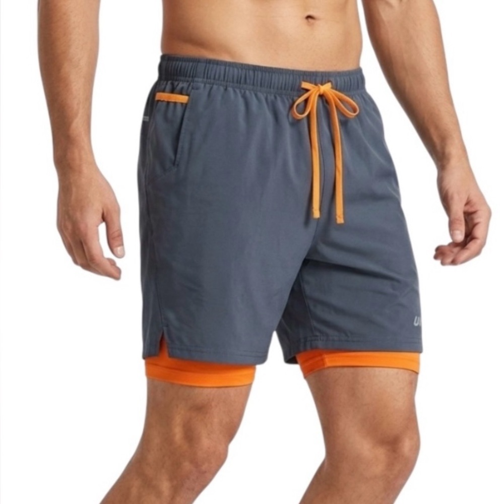UNPRO Men’s 2-in-1 Qwick-Dry Training Shorts Sz XL Gray Gym Running Athletic